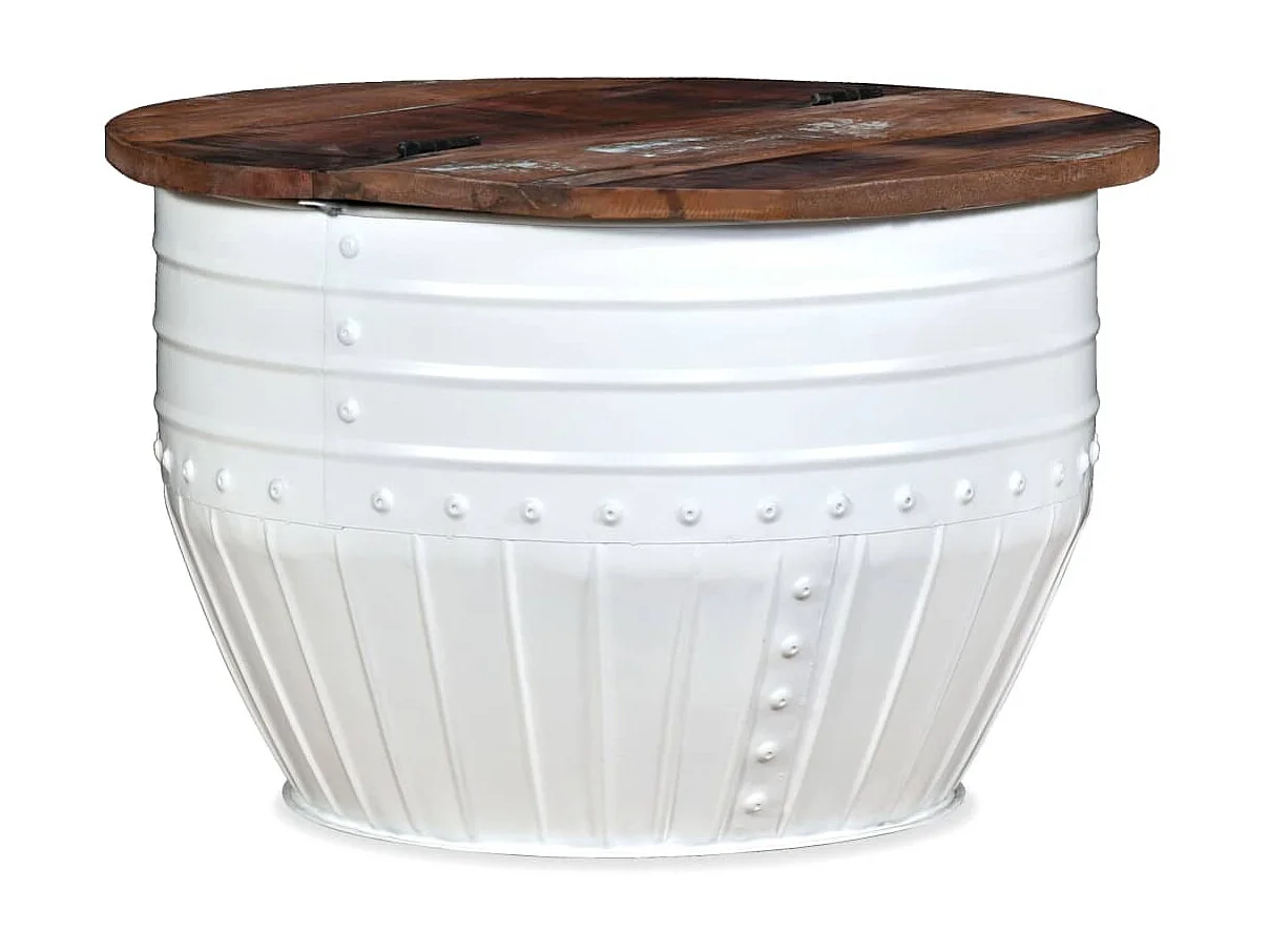 Table basse Bois de récupération massif Blanc Forme de baril