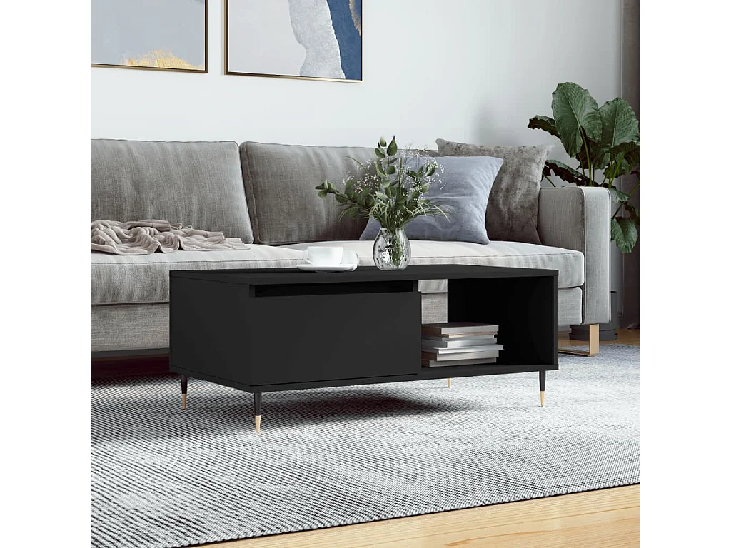 Gold Salontafel Zwart 90x50x36,5 cm Bewerkt hout