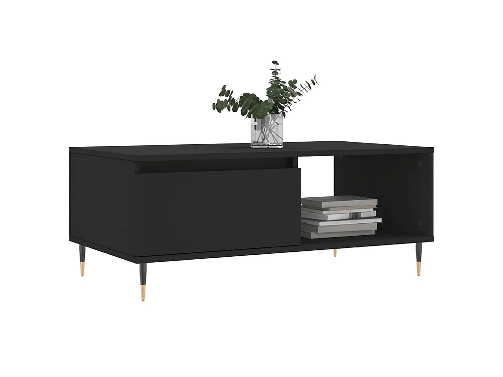 Gold Salontafel Zwart 90x50x36,5 cm Bewerkt hout