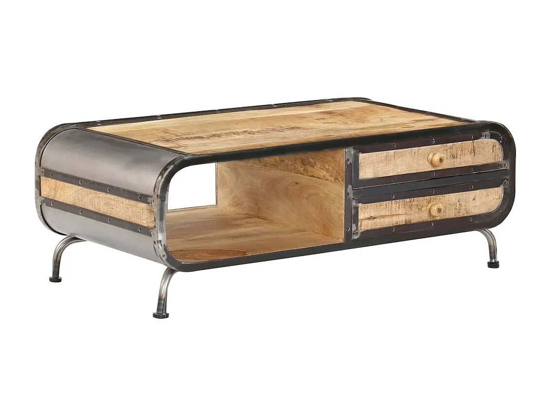 Mesa de centro dourada 100 x 50 x 35 cm Madeira maciça de mangueira