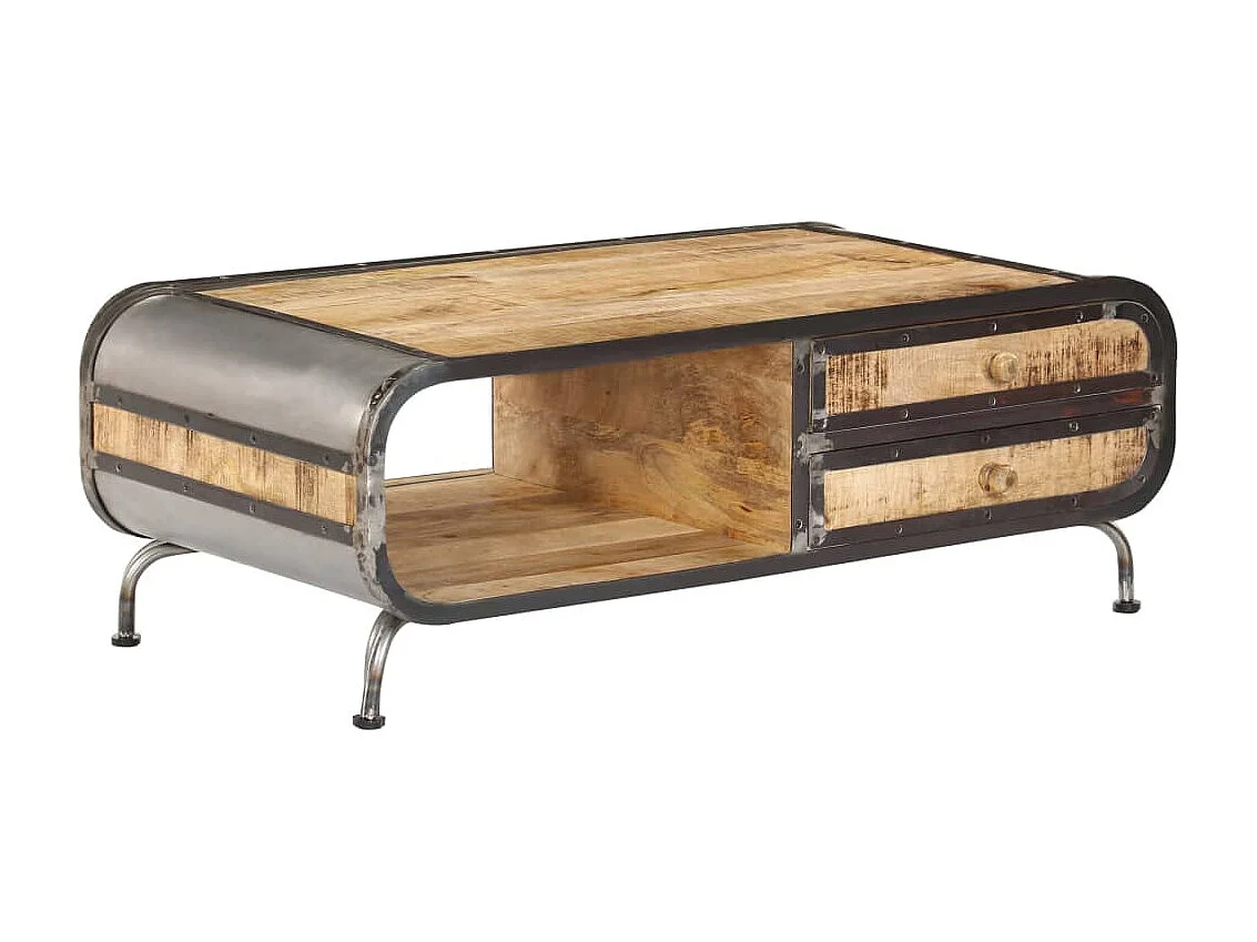 Mesa de centro dourada 100 x 50 x 35 cm Madeira maciça de mangueira