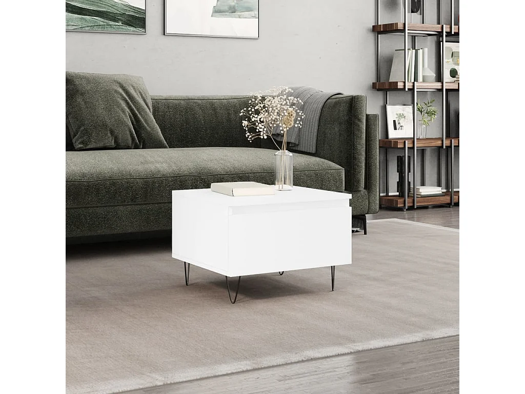 Table basse blanc 50x46x35 cm bois d'ingénierie