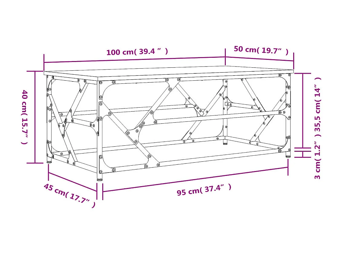 Tavolino grigio Gold Sonoma 100x50x40 cm MDF