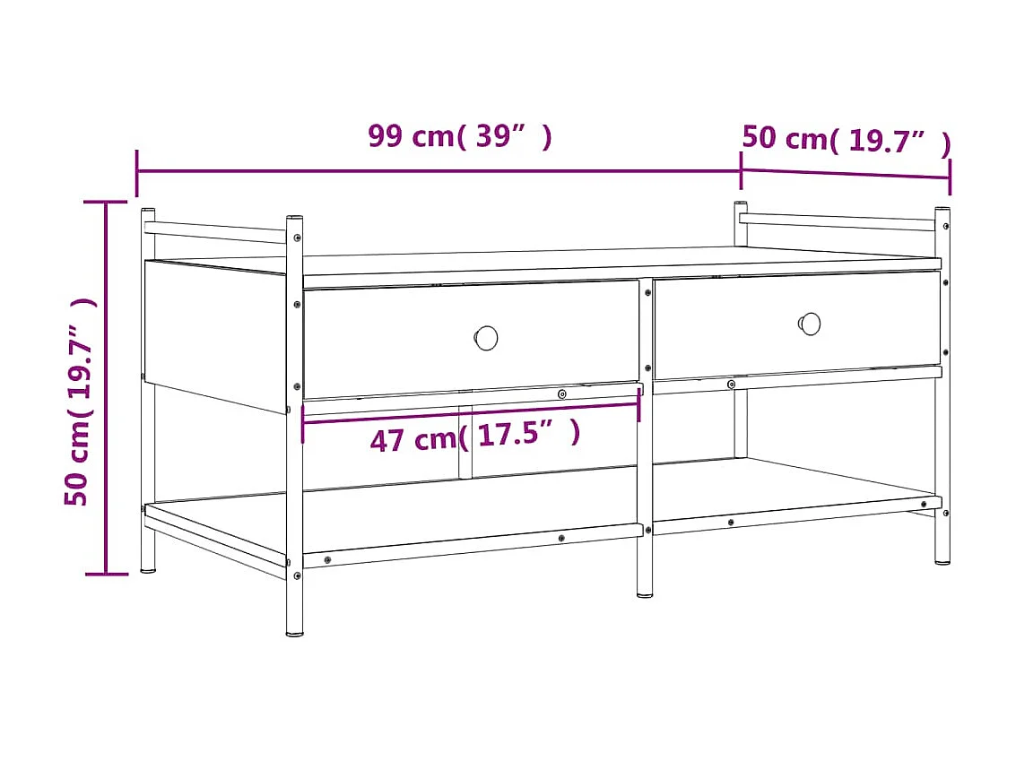 Couchtisch aus goldbrauner Eiche, 99 x 50 x 50 cm, Holzwerkstoff