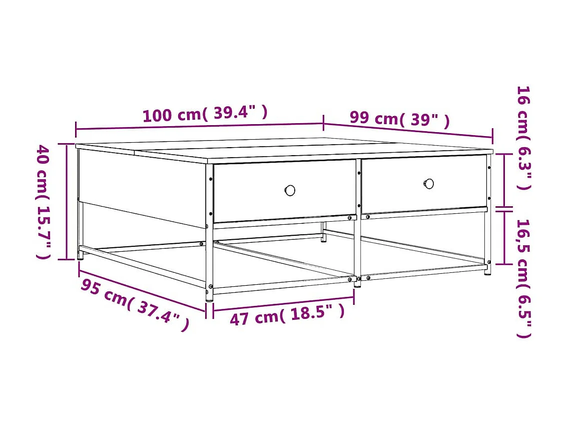 Table basse noir 100x99x40 cm bois d'ingénierie