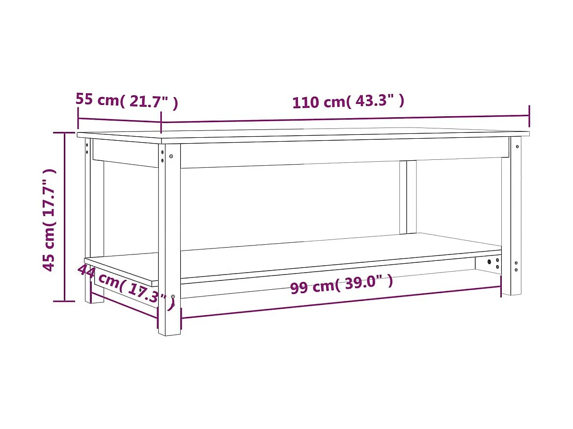 Tavolino Gold 110x55x45 cm Legno di pino massiccio