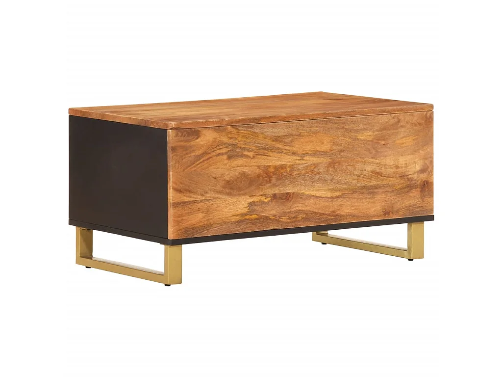 Mesa de centro marrón dorado y negro 80x50x40 cm madera maciza de mango