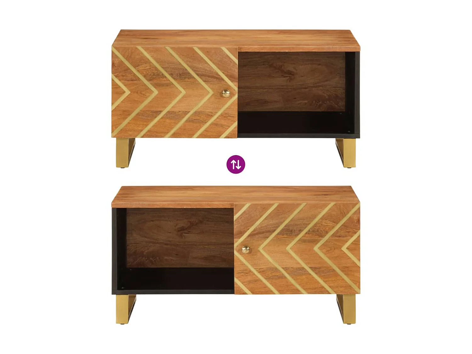 Mesa de centro marrón dorado y negro 80x50x40 cm madera maciza de mango