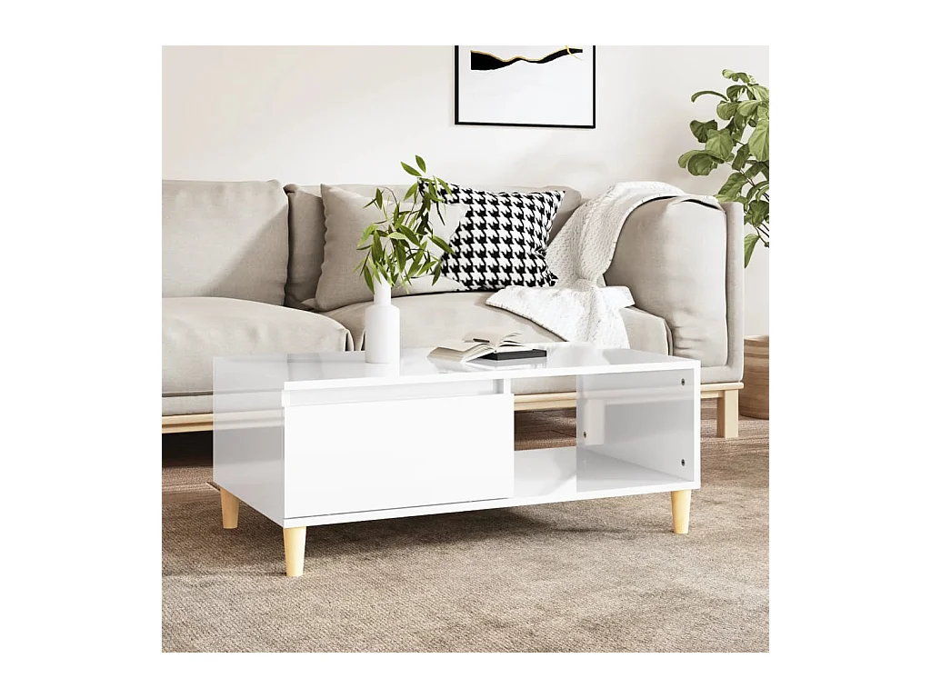 Table basse Blanc brillant 90x50x36,5 cm Bois d'ingénierie