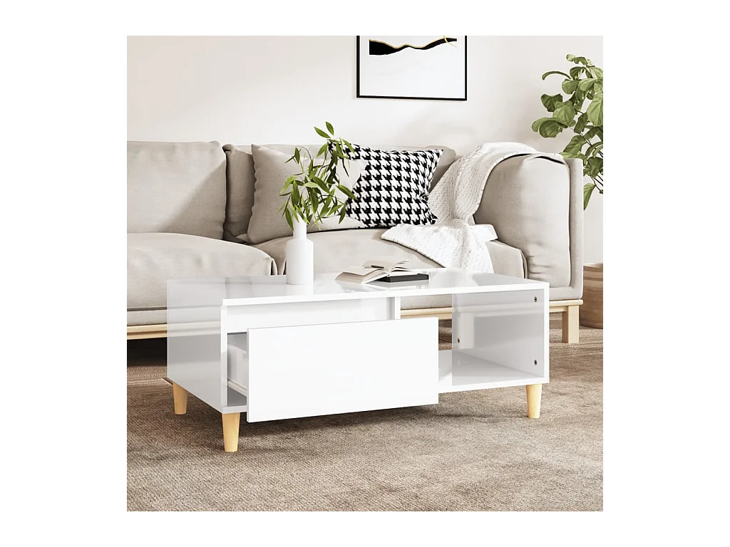 Table basse Blanc brillant 90x50x36,5 cm Bois d'ingénierie
