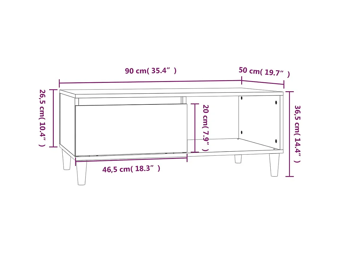 Table basse Blanc brillant 90x50x36,5 cm Bois d'ingénierie