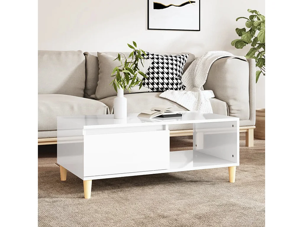 Table basse Blanc brillant 90x50x36,5 cm Bois d'ingénierie