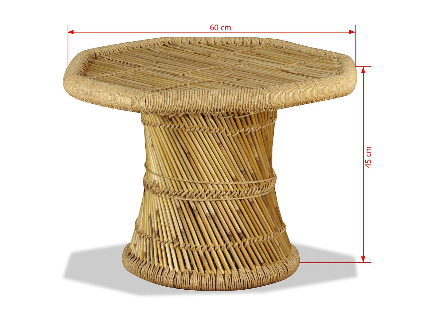 Mesa de centro octogonal de bambú 60 x 60 x 45 cm