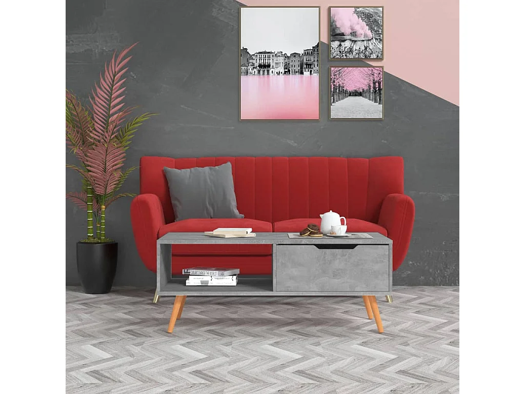 Mesa de centro dourada Concreto cinza 100x49,5x43 cm Aglomerado