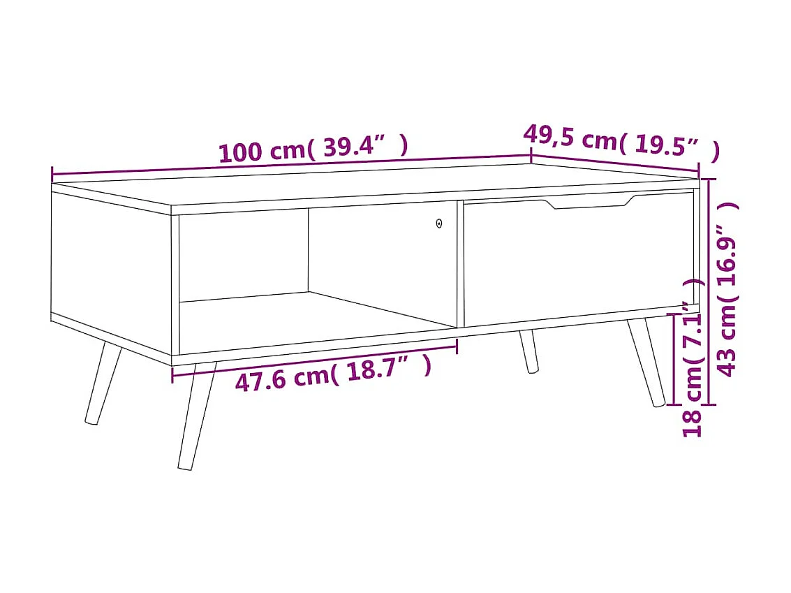 Mesa de centro dourada Concreto cinza 100x49,5x43 cm Aglomerado