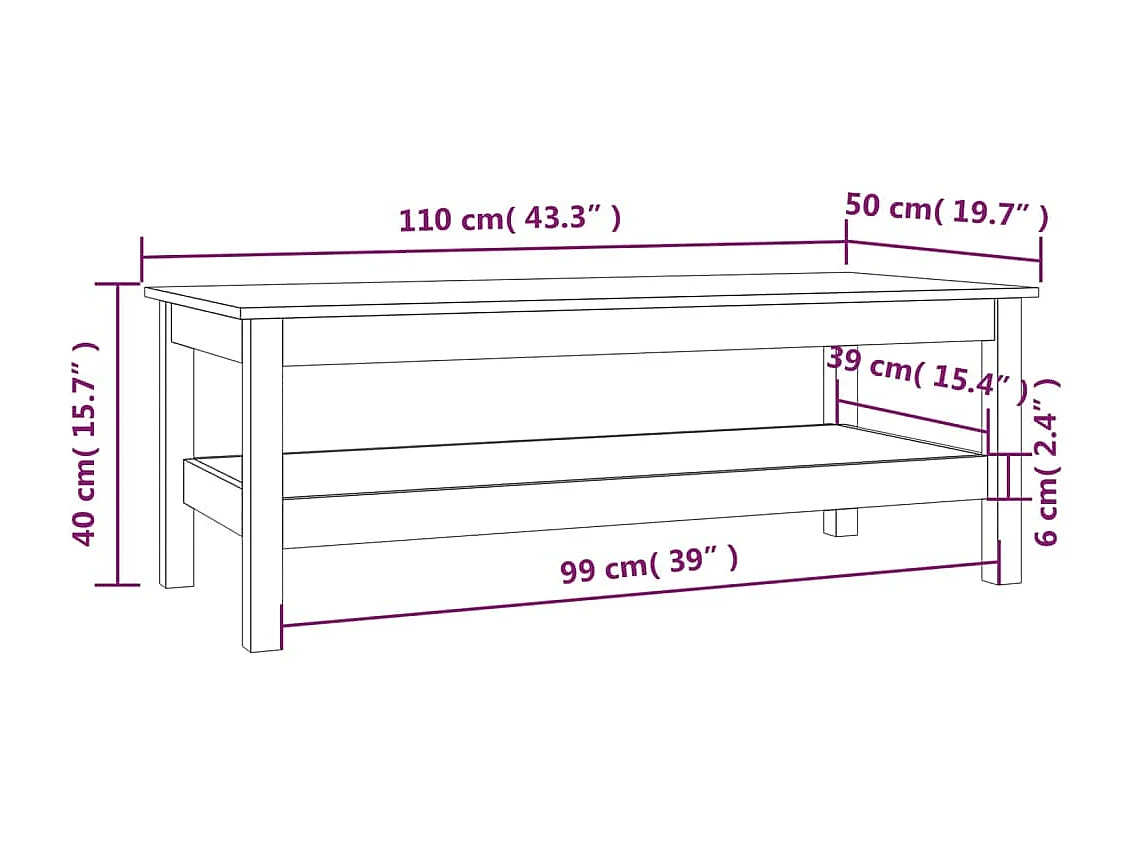 Tavolino Gold Grigio 110x50x40 cm Legno di pino massiccio