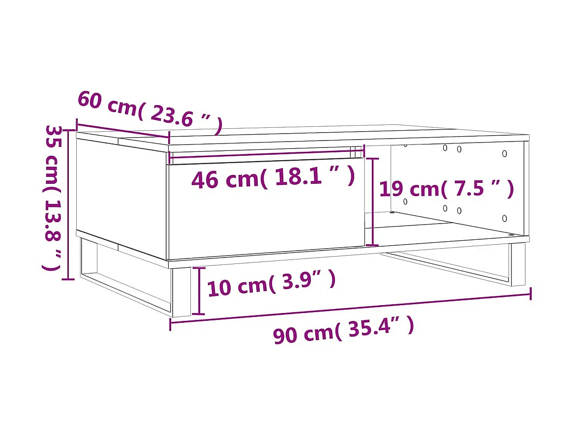 Goldfarbener Couchtisch weiß 90x60x35 cm, Holzwerkstoff