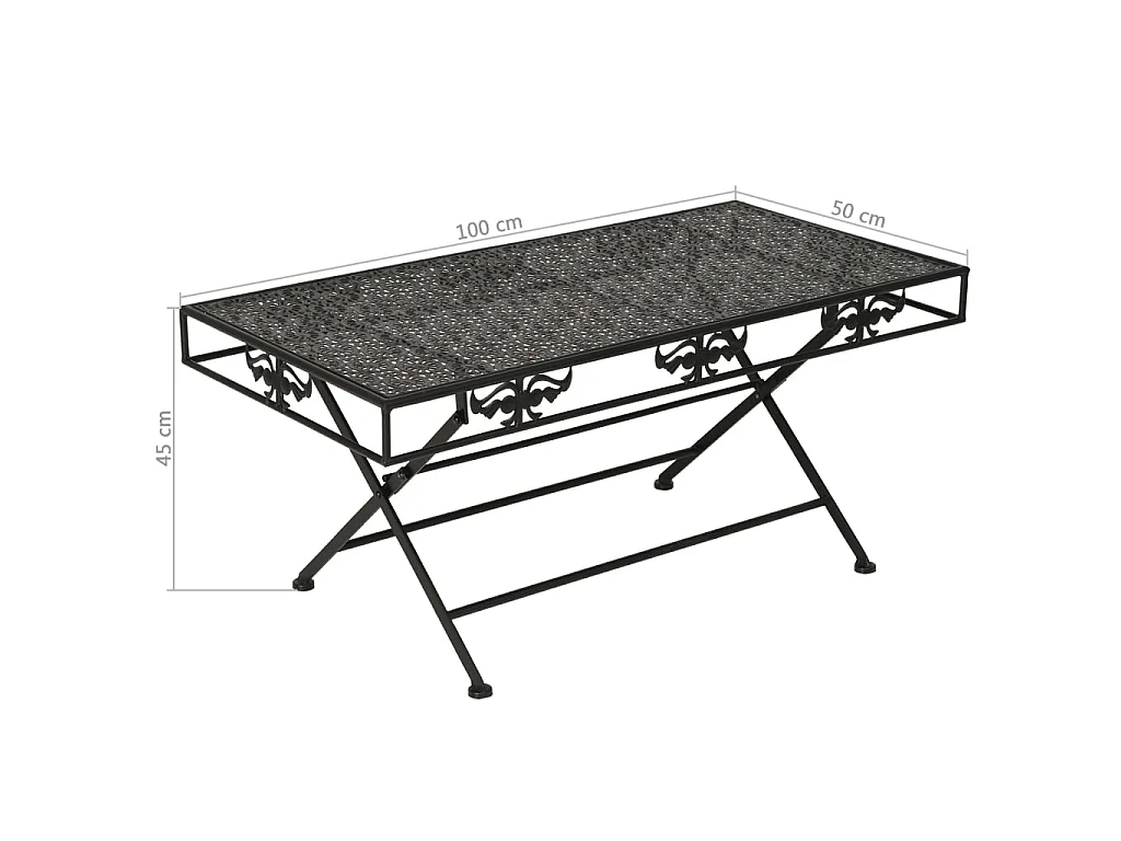 Mesa de centro dobrável dourada estilo vintage metal 100 x 50 x 45 cm preto