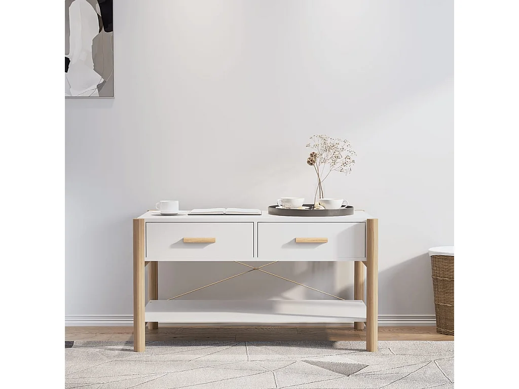 Goldfarbener Couchtisch Weiß 82x48x45 cm Holzwerkstoff