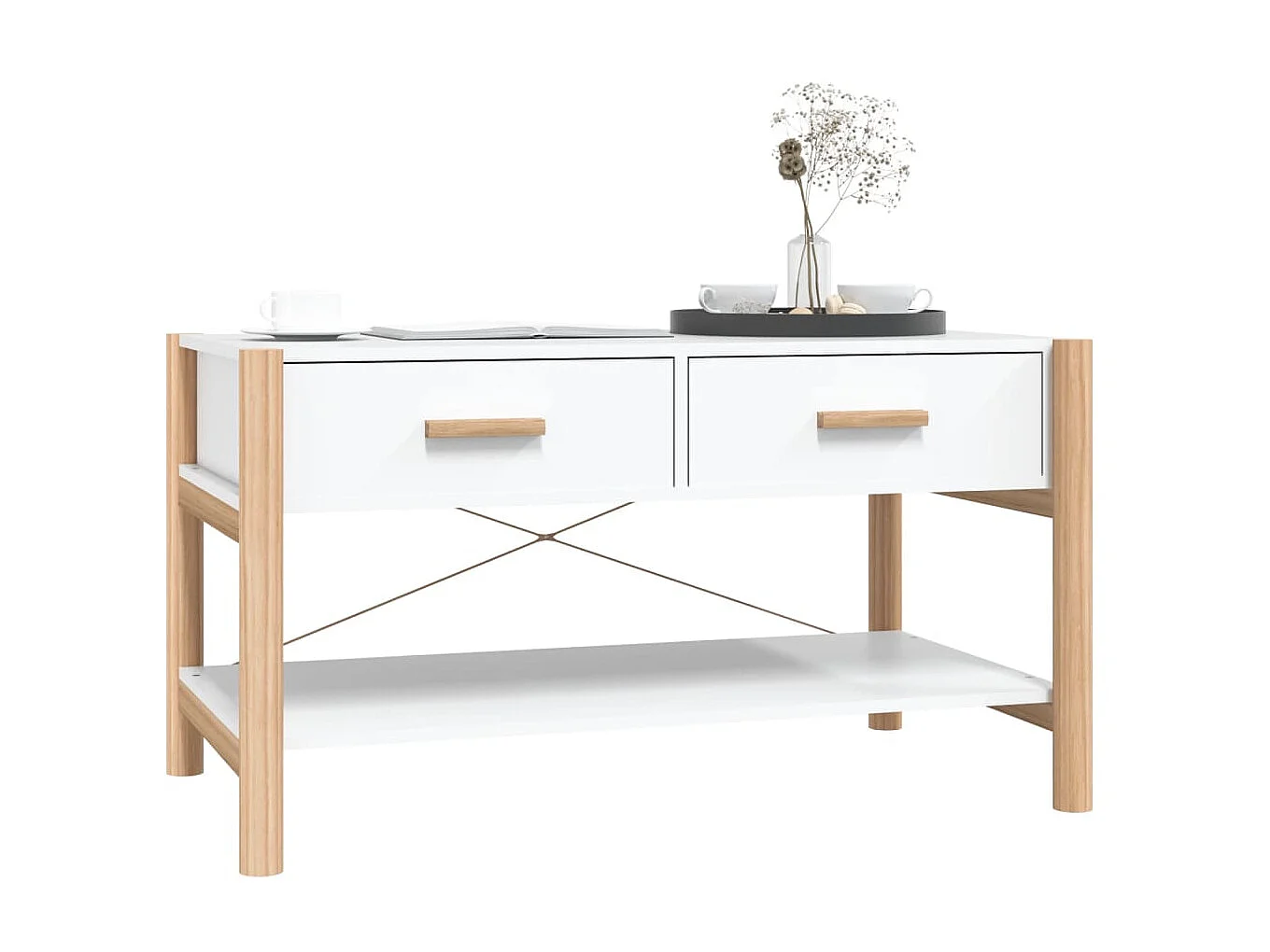 Goldfarbener Couchtisch Weiß 82x48x45 cm Holzwerkstoff