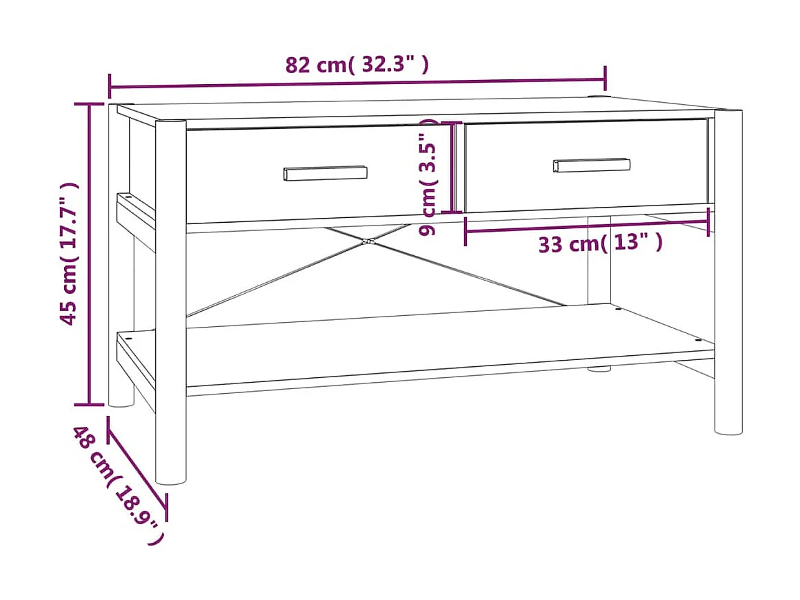 Goldfarbener Couchtisch Weiß 82x48x45 cm Holzwerkstoff