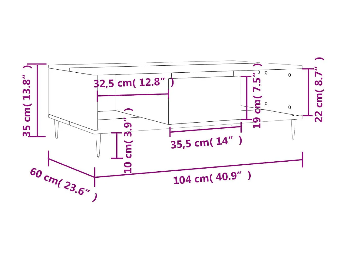 Table basse sonoma gris 104x60x35 cm bois d'ingénierie