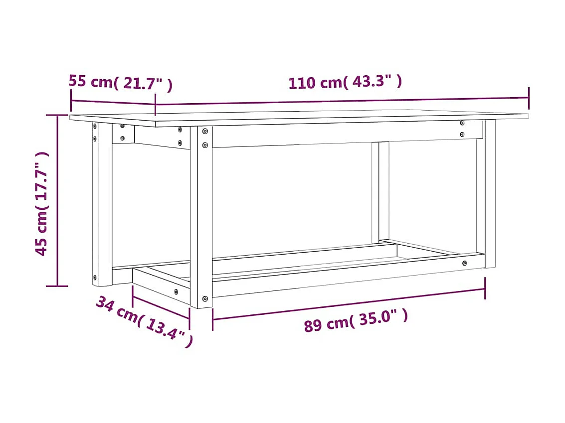 Mesa de centro dourada Castanho mel 110x55x45 cm Madeira maciça de pinho