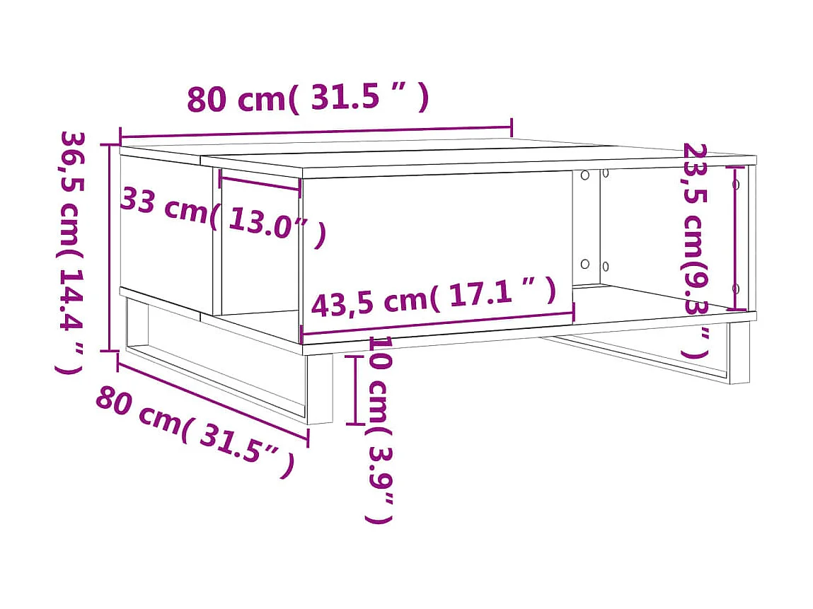 Tavolino in rovere Sonoma 80x80x36,5 cm in multistrato
