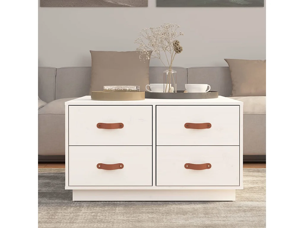 Mesa de centro Gold Blanco 80x80x45 cm Madera maciza de pino