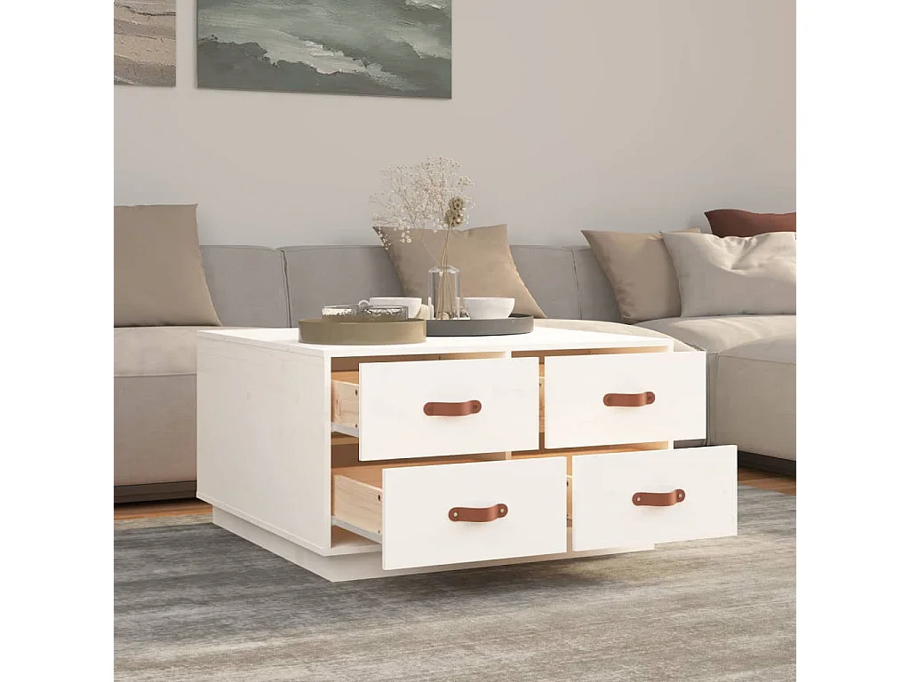 Mesa de centro Gold Blanco 80x80x45 cm Madera maciza de pino