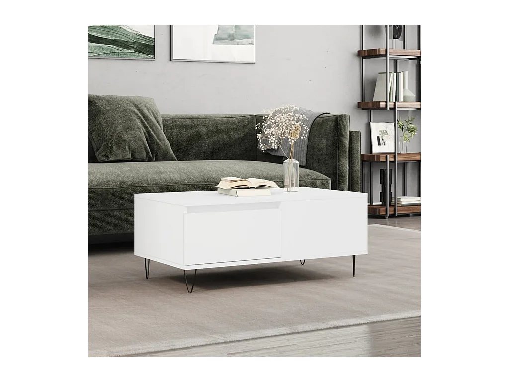 Table basse Blanc 90x50x36,5 cm Bois d'ingénierie