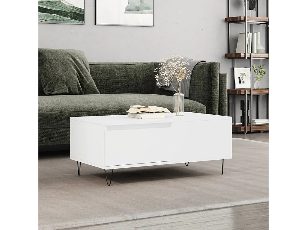 Table basse Blanc 90x50x36,5 cm Bois d'ingénierie