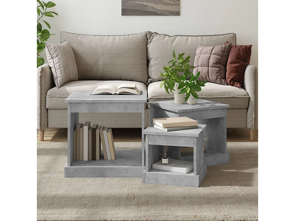 Tables gigognes 3 pcs gris béton bois d'ingénierie