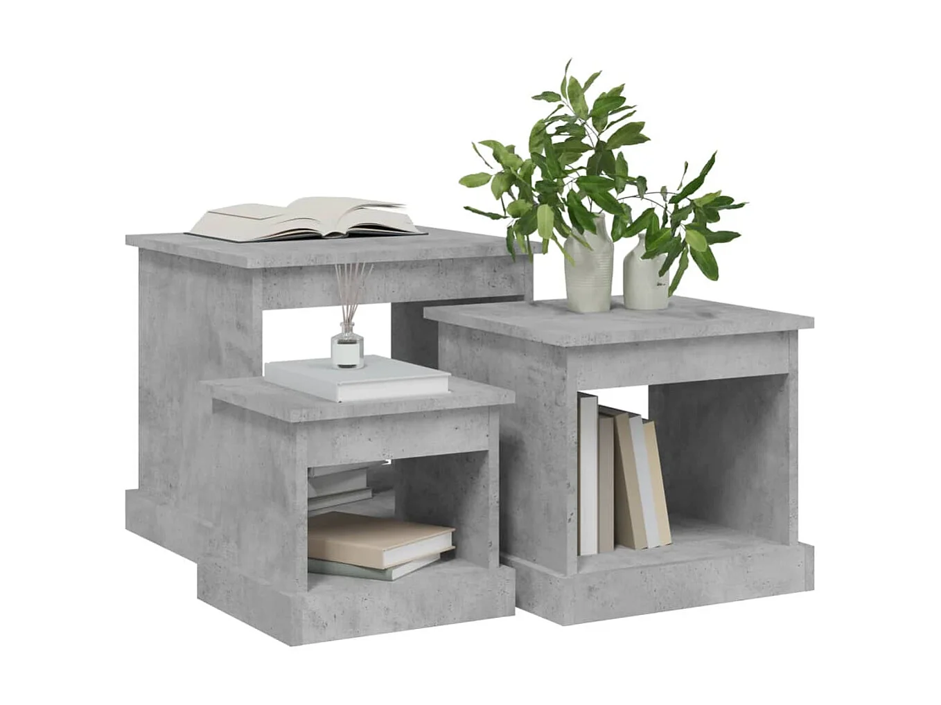 Tables gigognes 3 pcs gris béton bois d'ingénierie