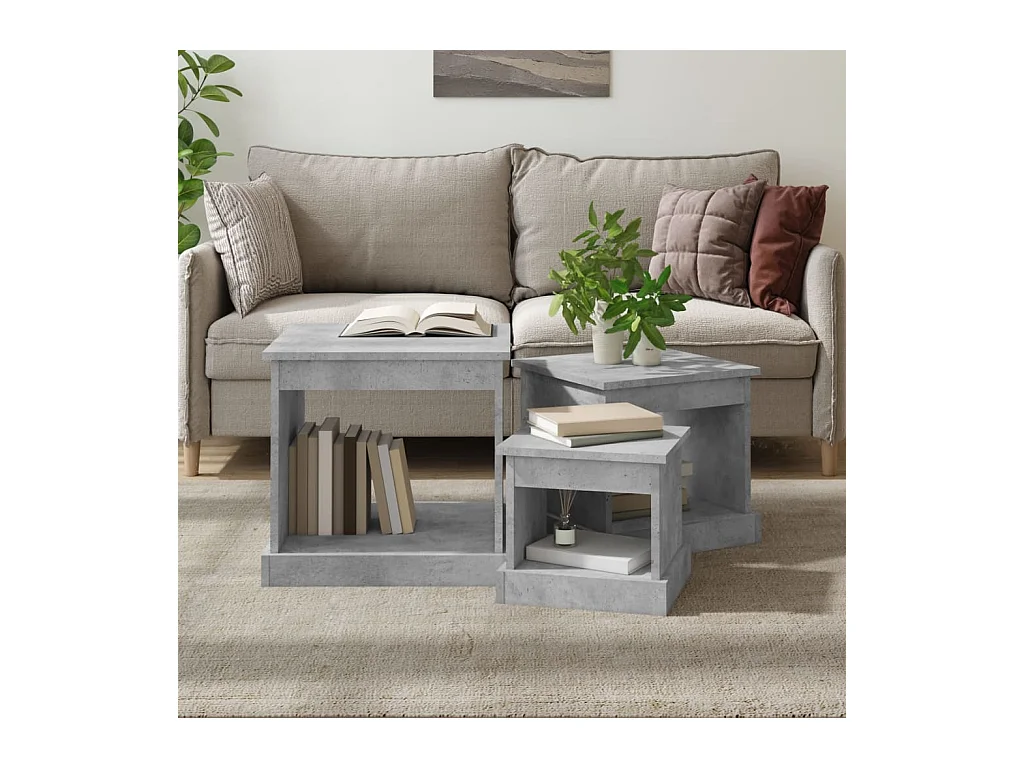 Tables gigognes 3 pcs gris béton bois d'ingénierie