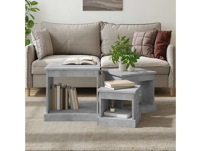 Tables gigognes 3 pcs gris béton bois d'ingénierie
