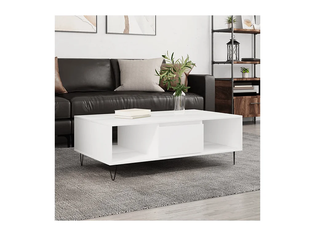 Goldfarbener Couchtisch, weiß, 104 x 60 x 35 cm, Holzwerkstoff