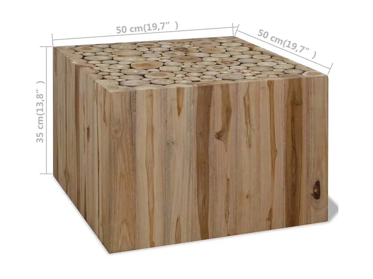 Tavolino da caffè in teak autentico dorato 50 x 50 x 35 cm