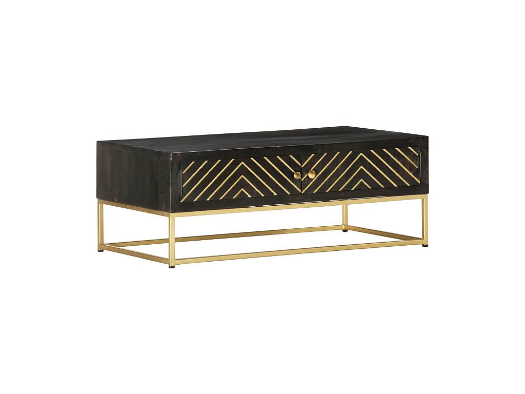 Table basse Noir et doré 90x50x35 cm Bois solide de manguier