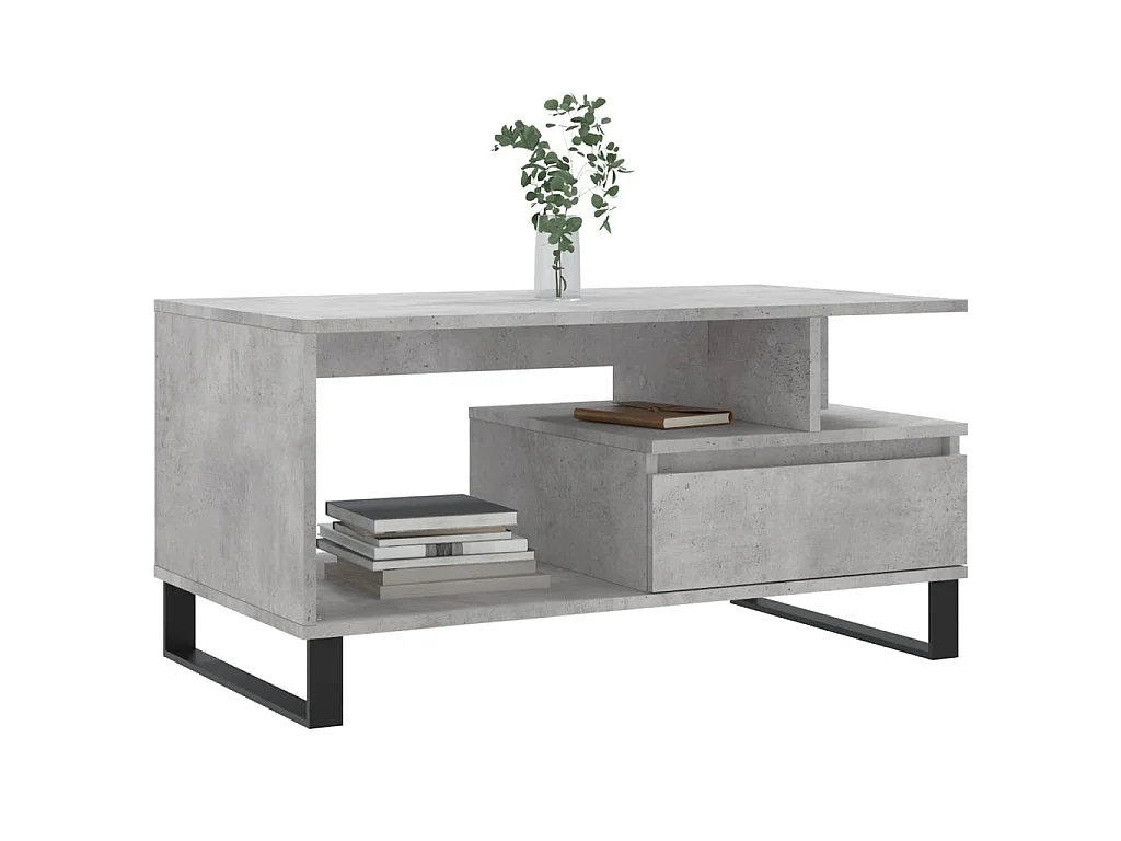 Mesa de centro dourada Concreto cinza 90x49x45 cm Madeira trabalhada