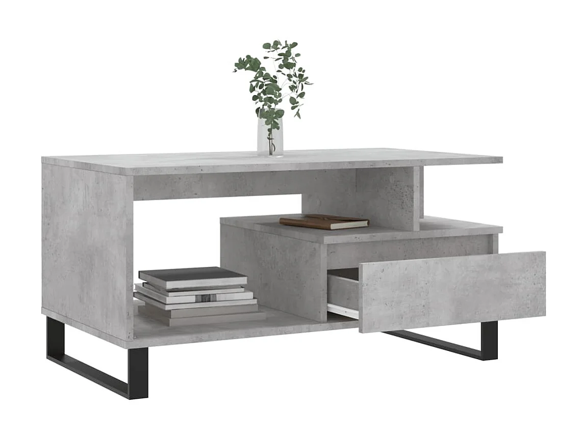Mesa de centro dourada Concreto cinza 90x49x45 cm Madeira trabalhada