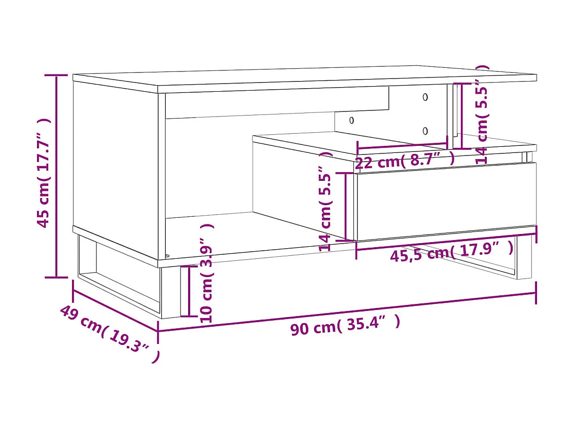Mesa de centro dourada Concreto cinza 90x49x45 cm Madeira trabalhada