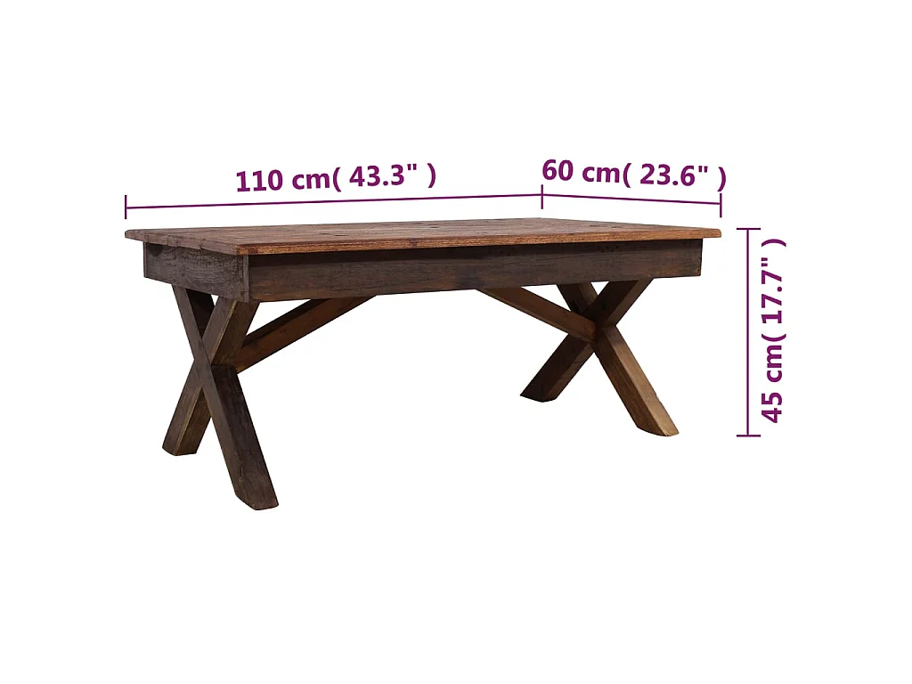 Tavolino Gold Legno massello di recupero 110 x 60 x 45 cm