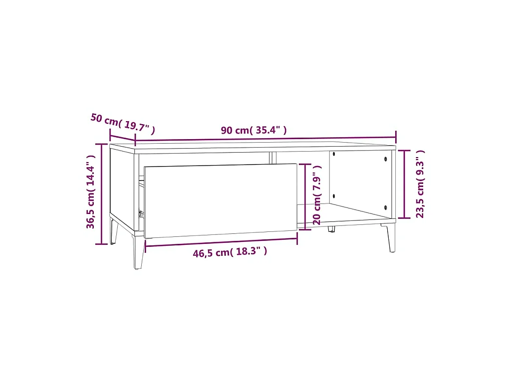 Gold Salontafel Glanzend wit 90x50x36,5 cm Bewerkt hout