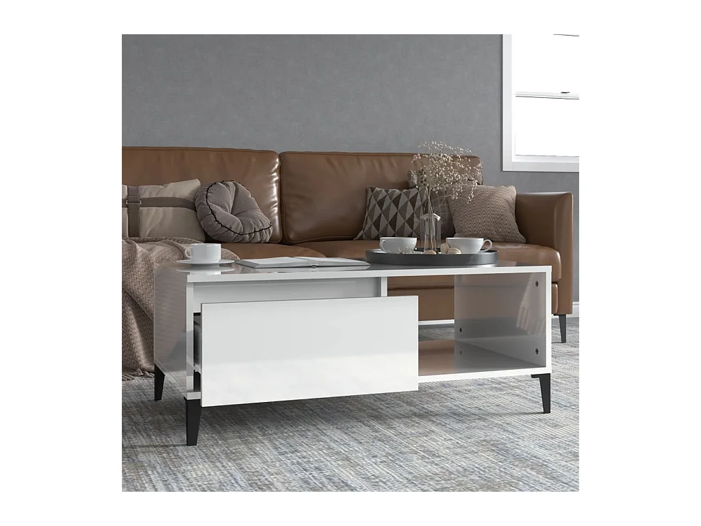 Tavolino Gold Bianco lucido 90x50x36,5 cm MDF