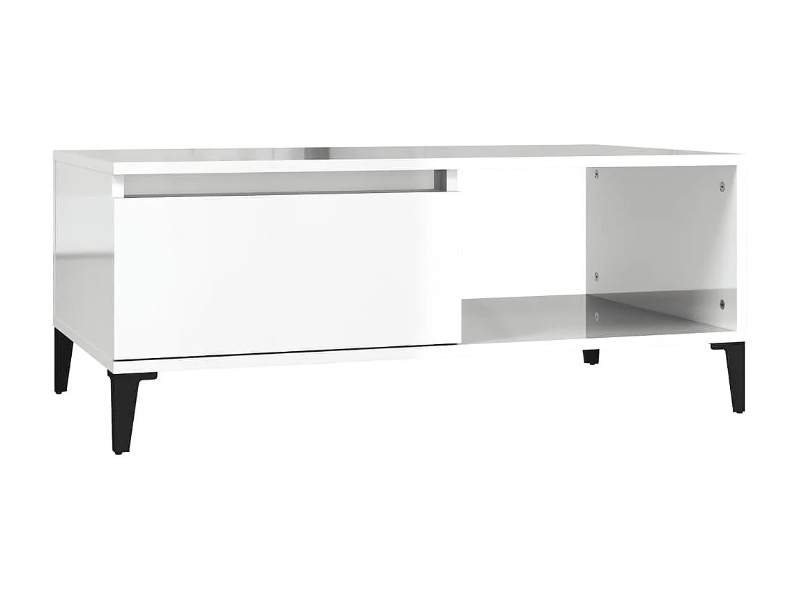 Gold Salontafel Glanzend wit 90x50x36,5 cm Bewerkt hout