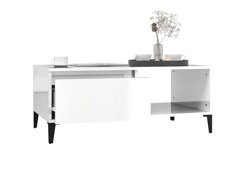 Gold Salontafel Glanzend wit 90x50x36,5 cm Bewerkt hout