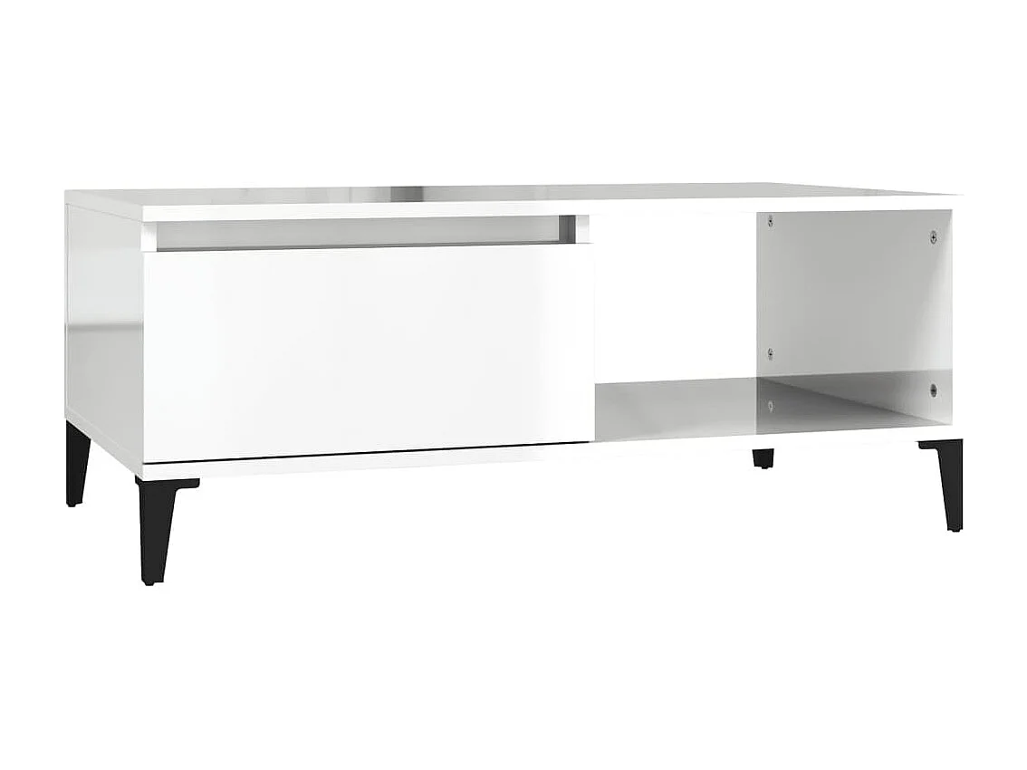 Gold Salontafel Glanzend wit 90x50x36,5 cm Bewerkt hout
