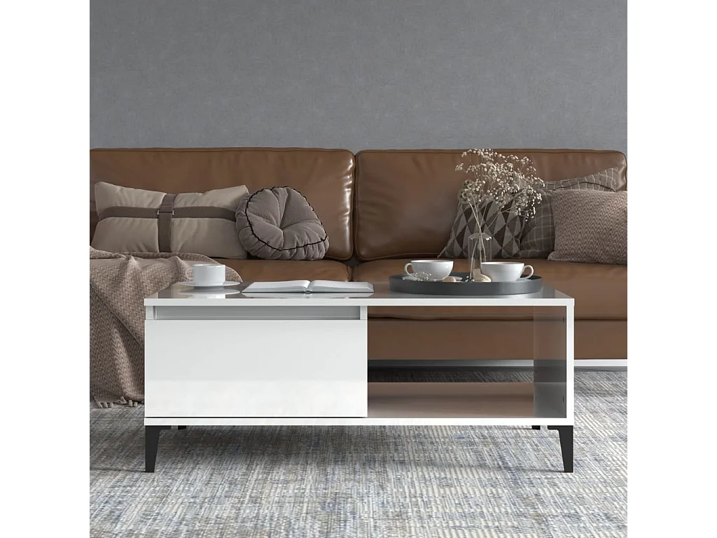 Gold Salontafel Glanzend wit 90x50x36,5 cm Bewerkt hout