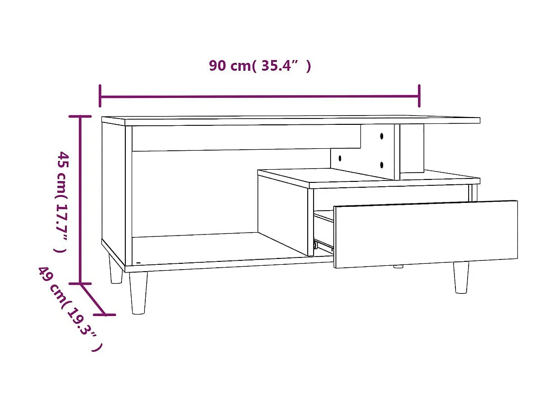 Mesa de centro Gold Blanco brillo 90x49x45 cm Madera contrachapada